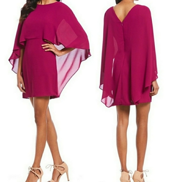 H HALSTON CAPE SLEEVE DRESS - Picture 1 of 4